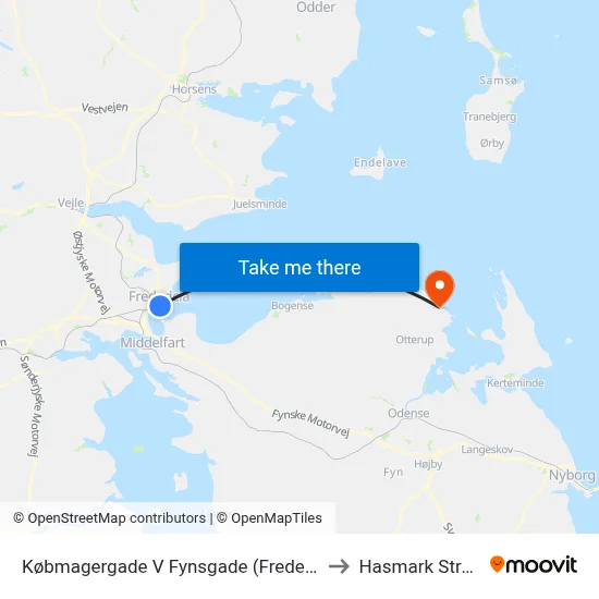 Købmagergade V Fynsgade (Fredericia) to Hasmark Strand map
