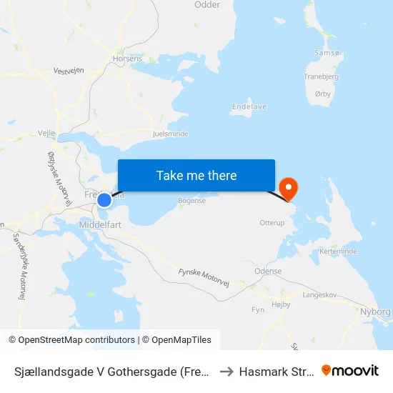 Sjællandsgade V Gothersgade (Fredericia) to Hasmark Strand map
