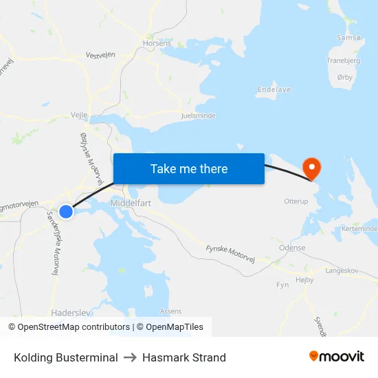 Kolding Busterminal to Hasmark Strand map