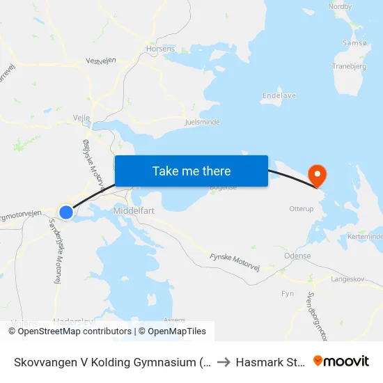 Skovvangen V Kolding Gymnasium (Kolding) to Hasmark Strand map