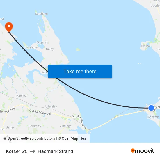 Korsør St. to Hasmark Strand map