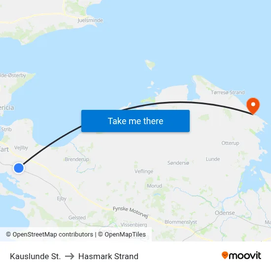 Kauslunde St. to Hasmark Strand map