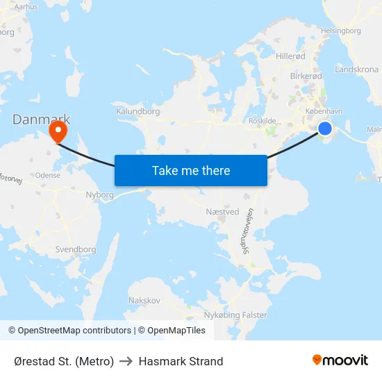 Ørestad St. (Metro) to Hasmark Strand map