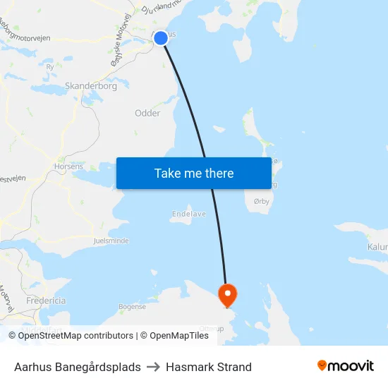 Aarhus Banegårdsplads to Hasmark Strand map