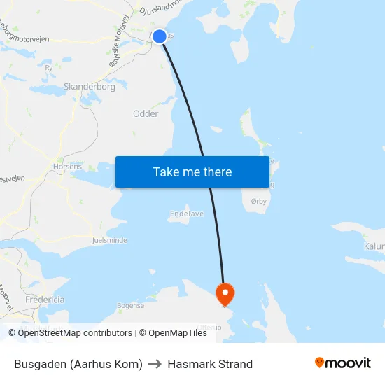 Busgaden (Aarhus Kom) to Hasmark Strand map