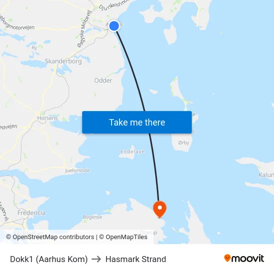 Dokk1 (Aarhus Kom) to Hasmark Strand map