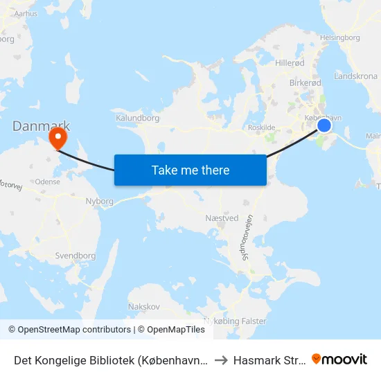 Det Kongelige Bibliotek (Københavns Havn) to Hasmark Strand map