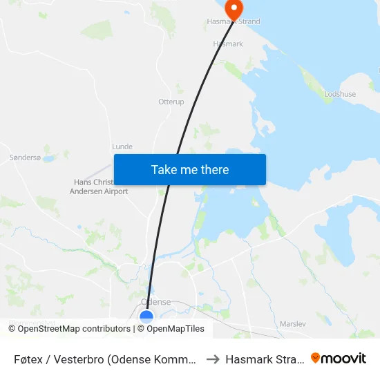Føtex / Vesterbro (Odense Kommune) to Hasmark Strand map