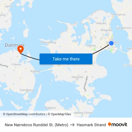 New Nørrebros Runddel St. (Metro) to Hasmark Strand map