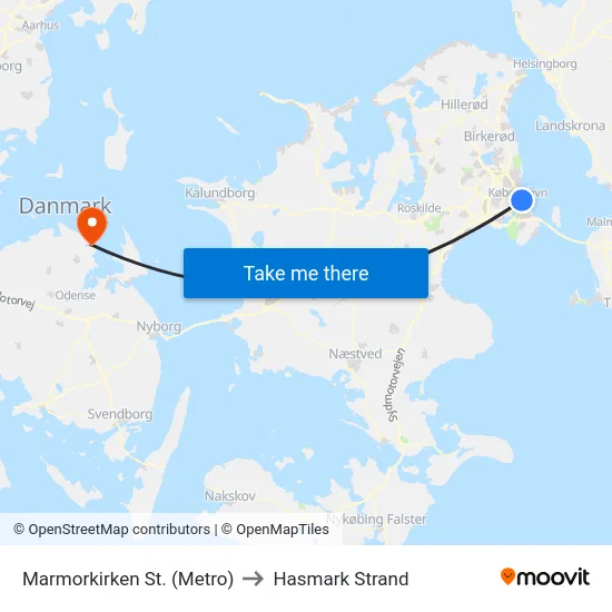 Marmorkirken St. (Metro) to Hasmark Strand map