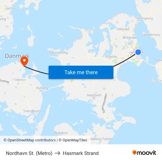Nordhavn St. (Metro) to Hasmark Strand map
