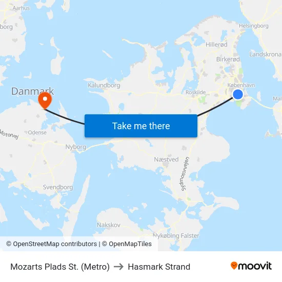 Mozarts Plads St. (Metro) to Hasmark Strand map