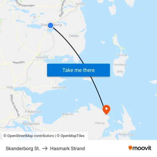 Skanderborg St. to Hasmark Strand map