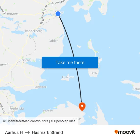 Aarhus H to Hasmark Strand map