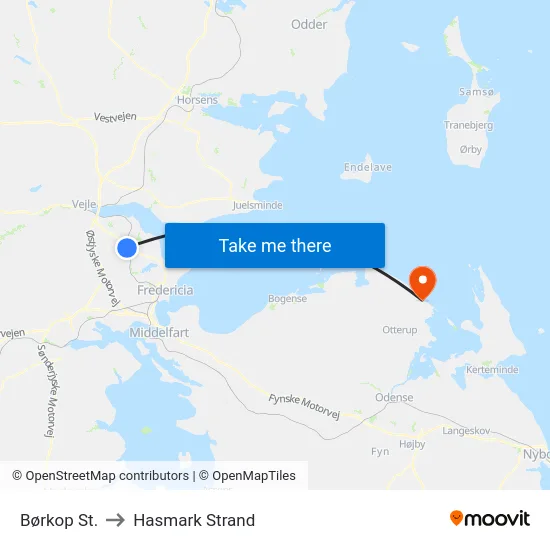 Børkop St. to Hasmark Strand map