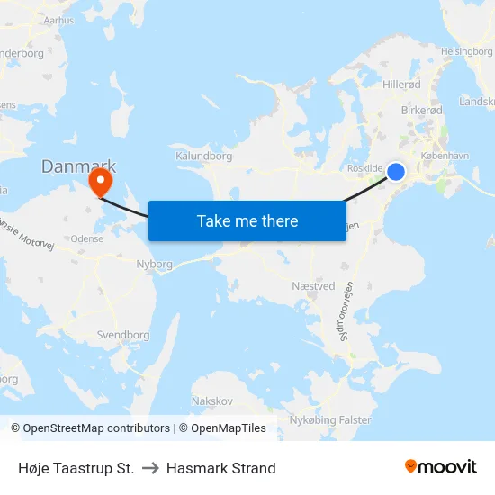Høje Taastrup St. to Hasmark Strand map