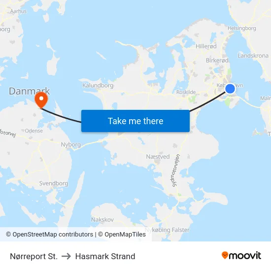 Nørreport St. to Hasmark Strand map