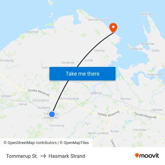 Tommerup St. to Hasmark Strand map