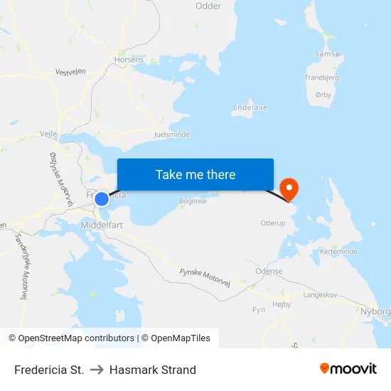 Fredericia St. to Hasmark Strand map