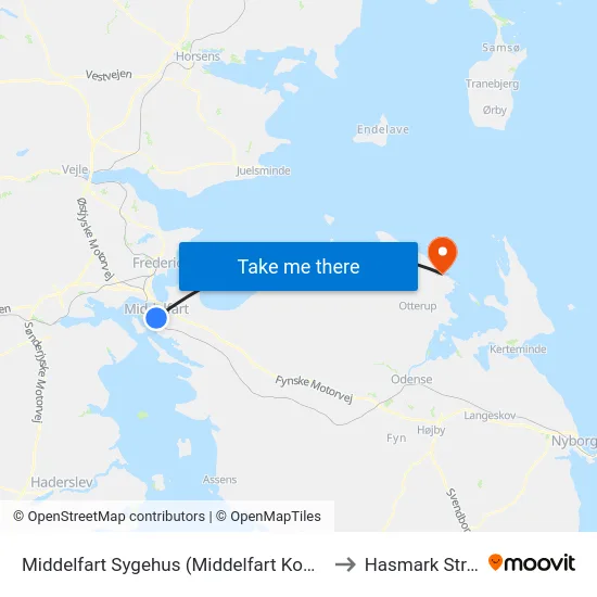 Middelfart Sygehus (Middelfart Kommune) to Hasmark Strand map