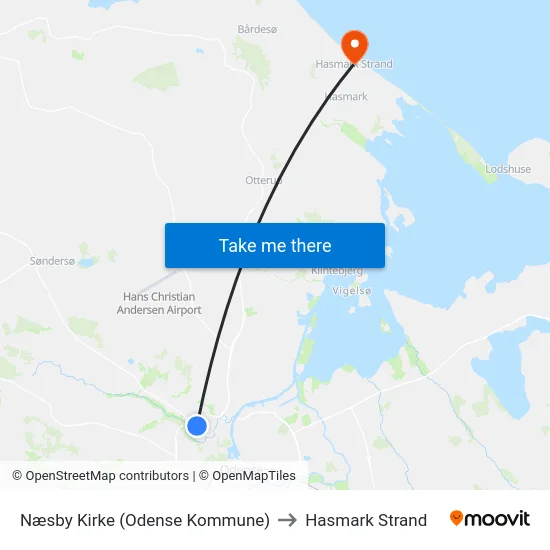 Næsby Kirke (Odense Kommune) to Hasmark Strand map