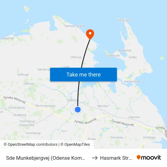 Sde Munkebjergvej (Odense Kommune) to Hasmark Strand map
