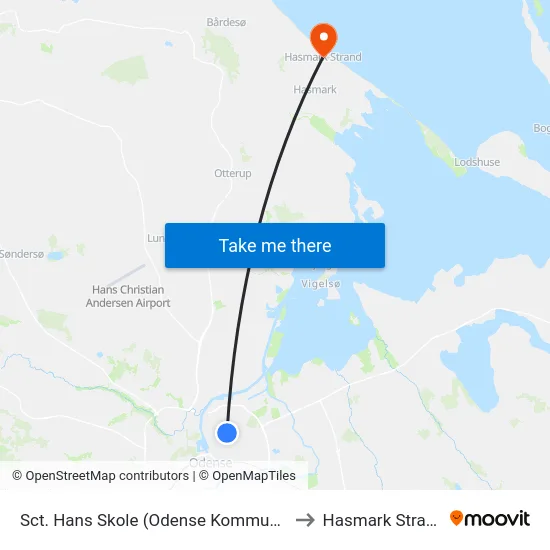 Sct. Hans Skole (Odense Kommune) to Hasmark Strand map