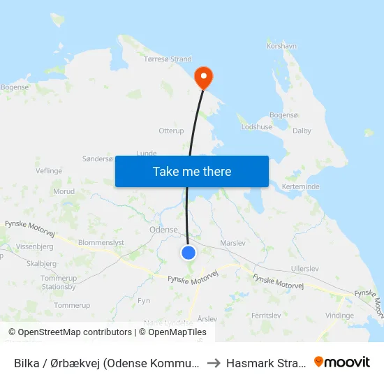 Bilka / Ørbækvej (Odense Kommune) to Hasmark Strand map