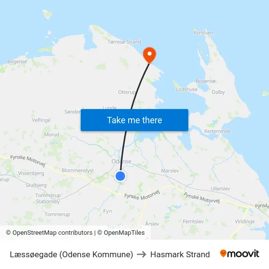Læssøegade (Odense Kommune) to Hasmark Strand map