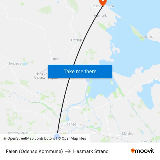 Falen (Odense Kommune) to Hasmark Strand map