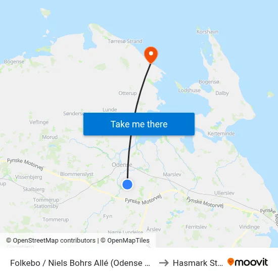 Folkebo / Niels Bohrs Allé (Odense Kommune) to Hasmark Strand map