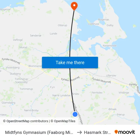 Midtfyns Gymnasium (Faaborg Midtfyn) to Hasmark Strand map