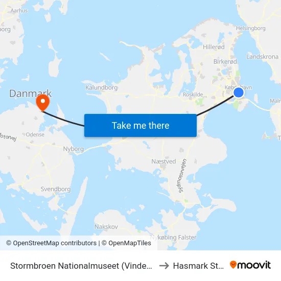 Stormbroen Nationalmuseet (Vindebrogade) to Hasmark Strand map