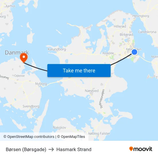 Børsen (Børsgade) to Hasmark Strand map