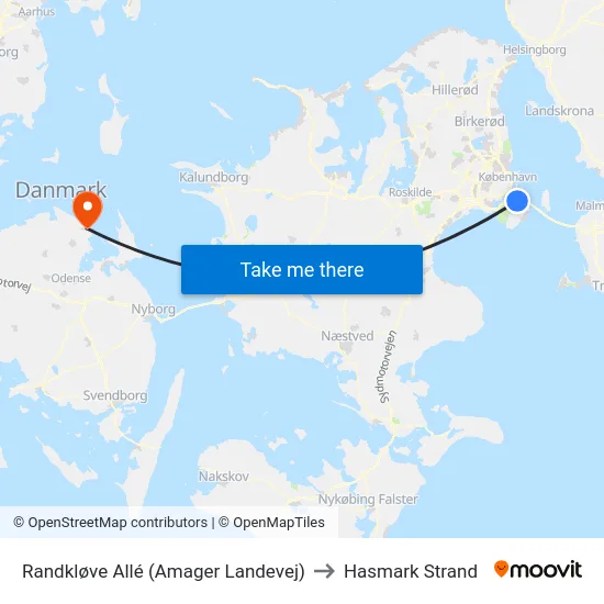 Randkløve Allé (Amager Landevej) to Hasmark Strand map