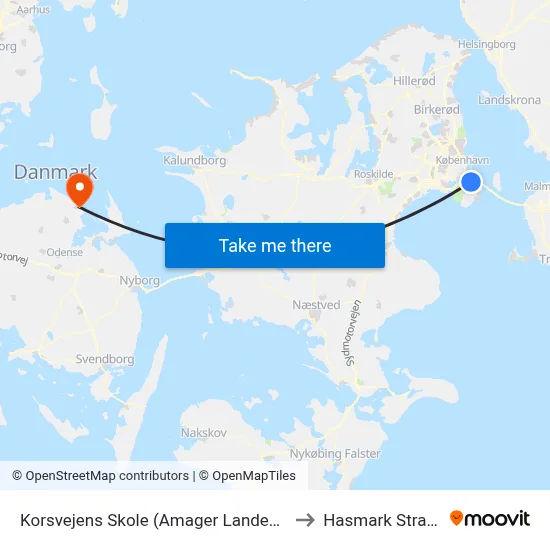 Korsvejens Skole (Amager Landevej) to Hasmark Strand map