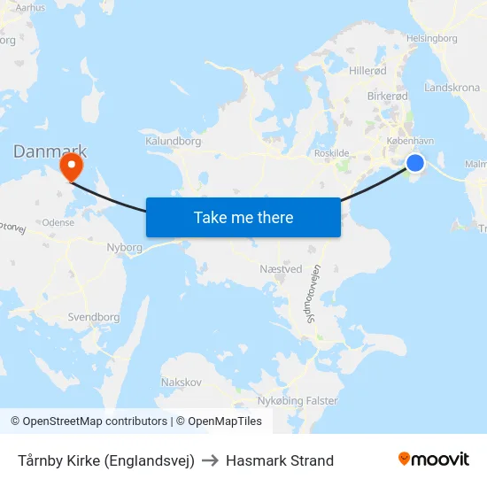 Tårnby Kirke (Englandsvej) to Hasmark Strand map