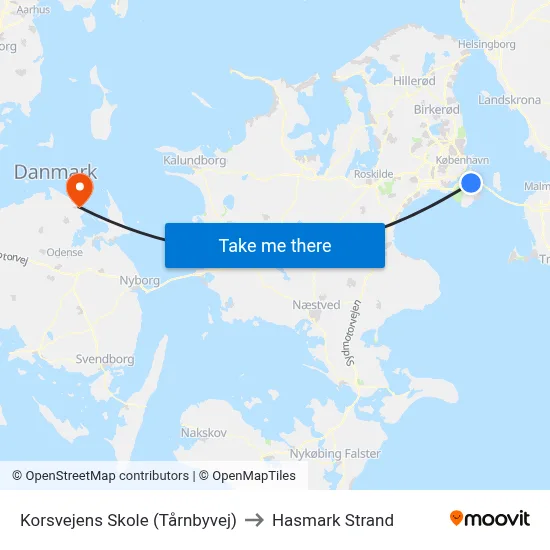 Korsvejens Skole (Tårnbyvej) to Hasmark Strand map