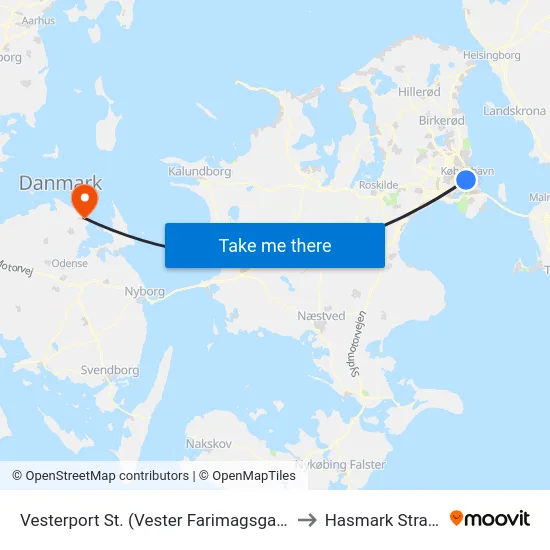 Vesterport St. (Vester Farimagsgade) to Hasmark Strand map