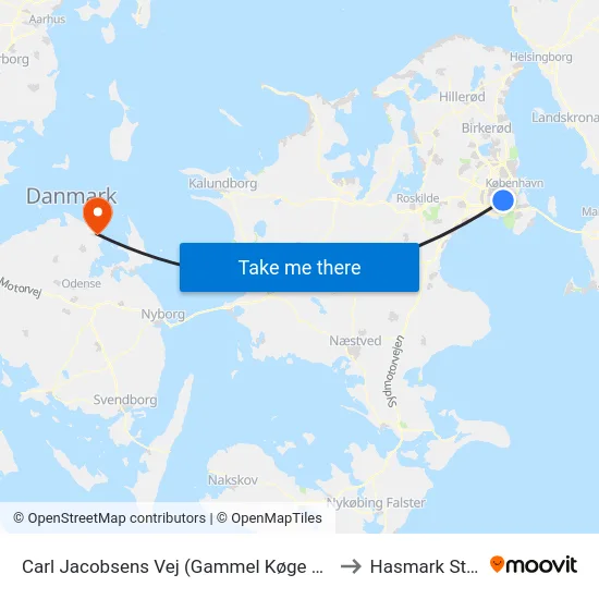 Carl Jacobsens Vej (Gammel Køge Landevej) to Hasmark Strand map