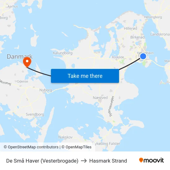 De Små Haver (Vesterbrogade) to Hasmark Strand map