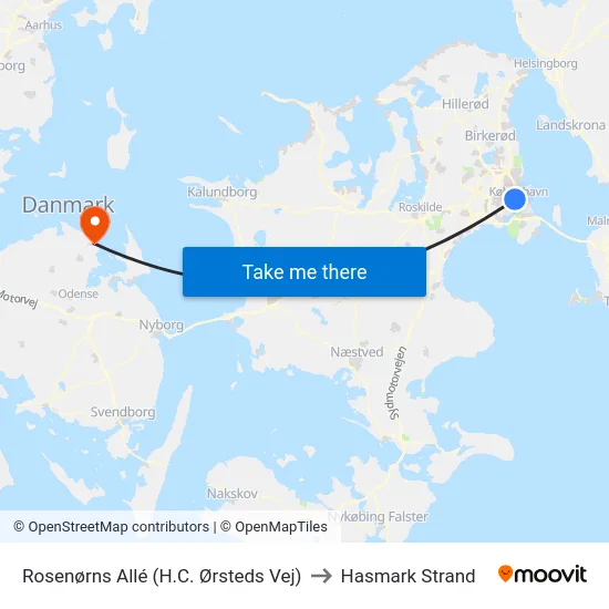 Rosenørns Allé (H.C. Ørsteds Vej) to Hasmark Strand map