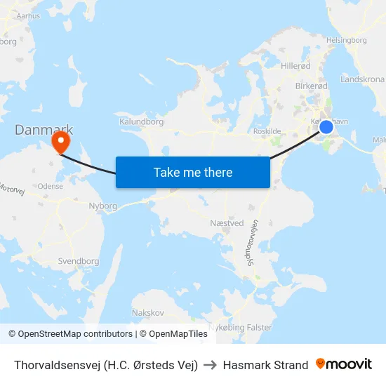 Thorvaldsensvej (H.C. Ørsteds Vej) to Hasmark Strand map