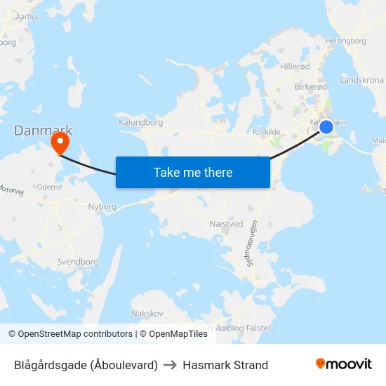 Blågårdsgade (Åboulevard) to Hasmark Strand map