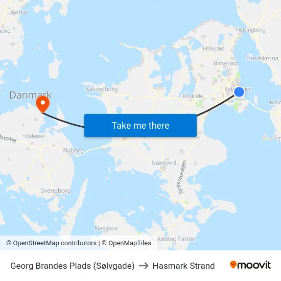 Georg Brandes Plads (Sølvgade) to Hasmark Strand map