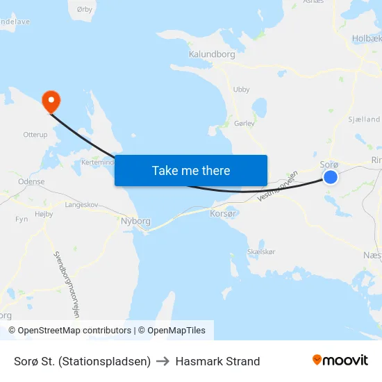 Sorø St. (Stationspladsen) to Hasmark Strand map