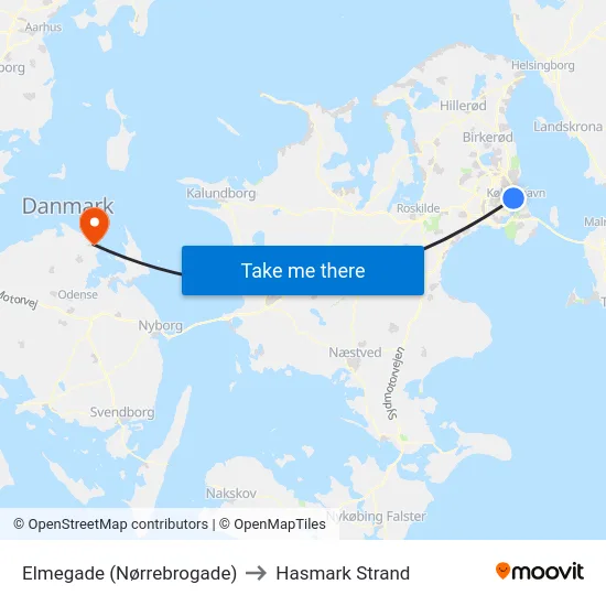 Elmegade (Nørrebrogade) to Hasmark Strand map