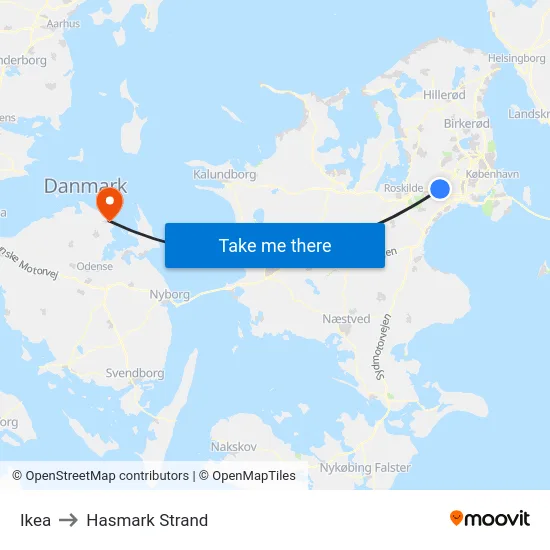 Ikea to Hasmark Strand map