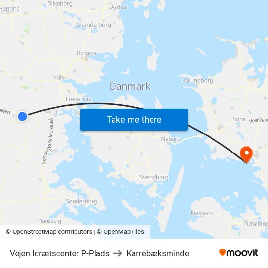 Vejen Idrætscenter P-Plads to Karrebæksminde map