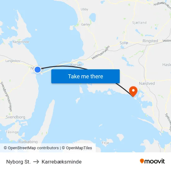 Nyborg St. to Karrebæksminde map